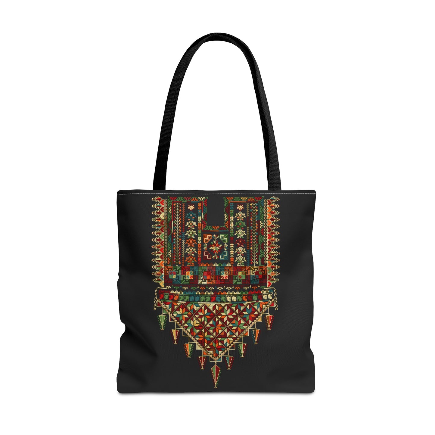 Print of Palestinian Tatreez Black Tote