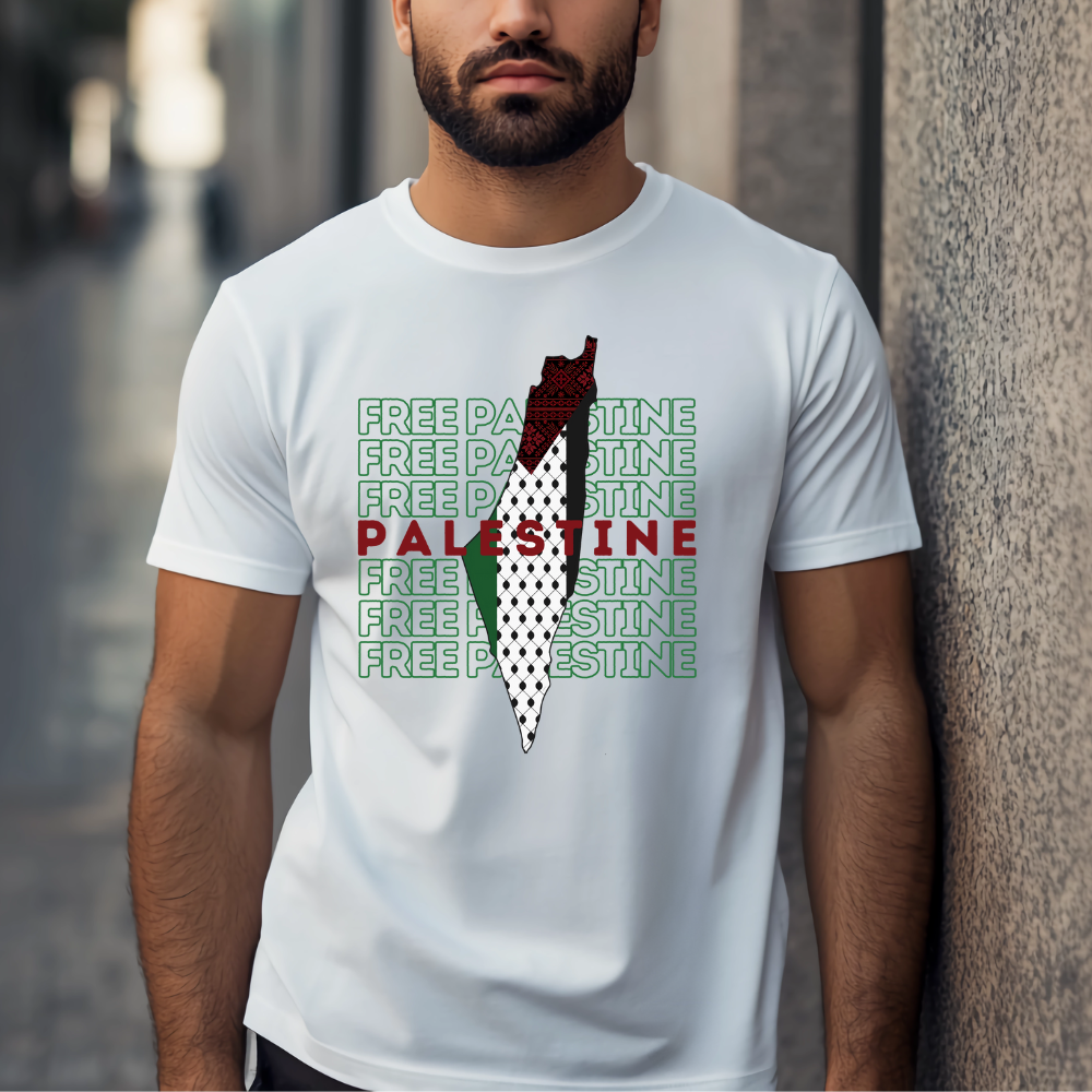 Free Palestine Green Letters Tshirt