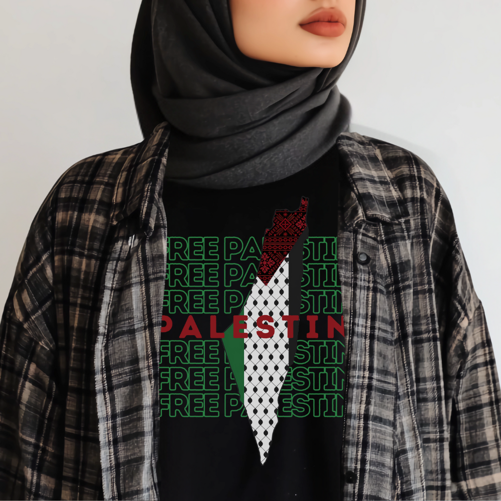 Free Palestine Green Letters Tshirt