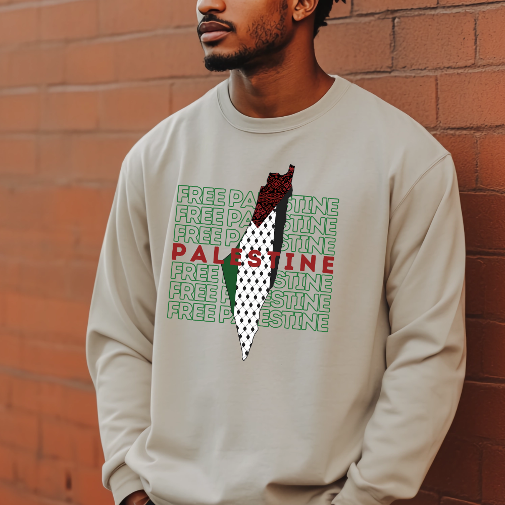 Free Palestine Green Letters Map Long Sleeve Tshirt