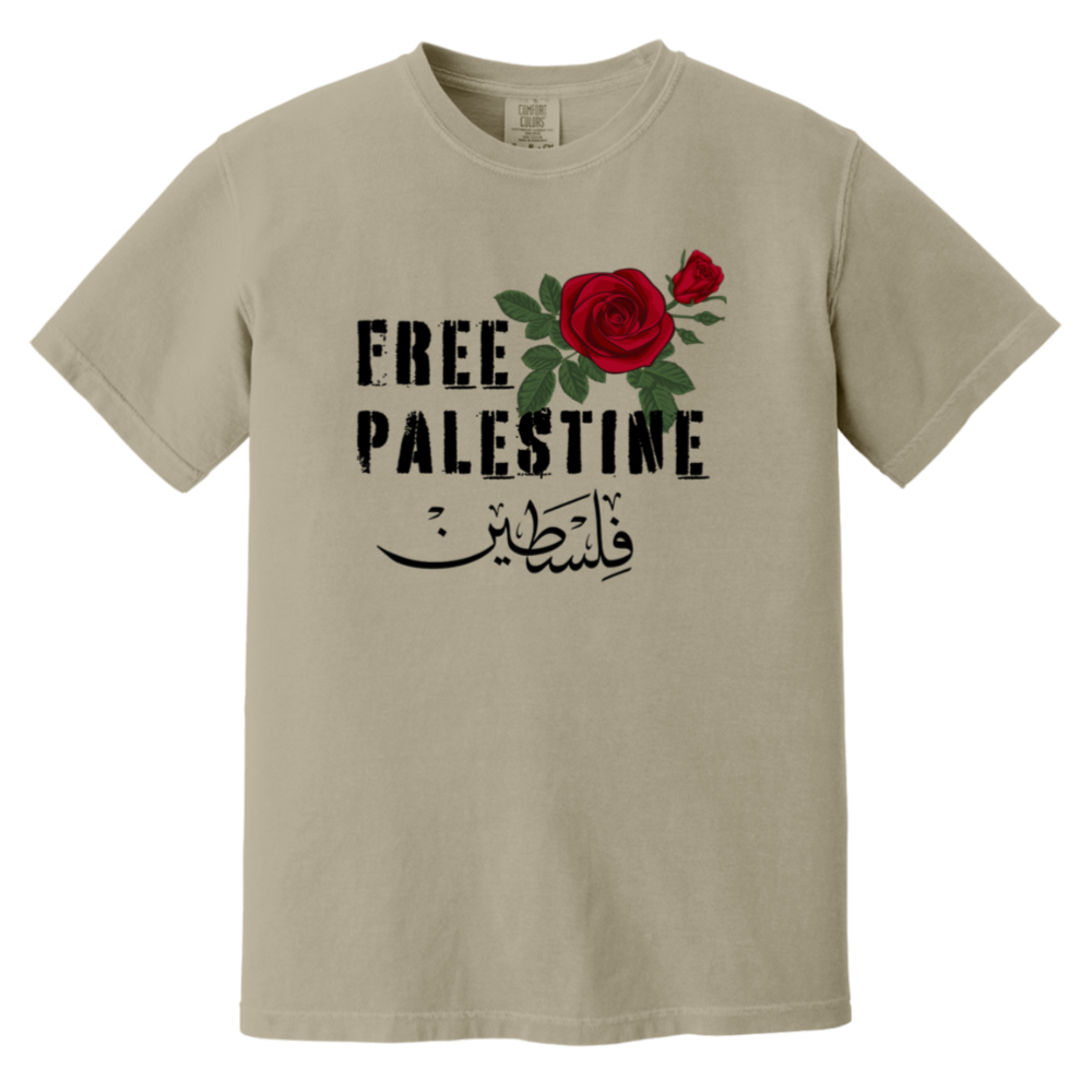 Free Palestine with Arabic and Red Rose Tshirt
