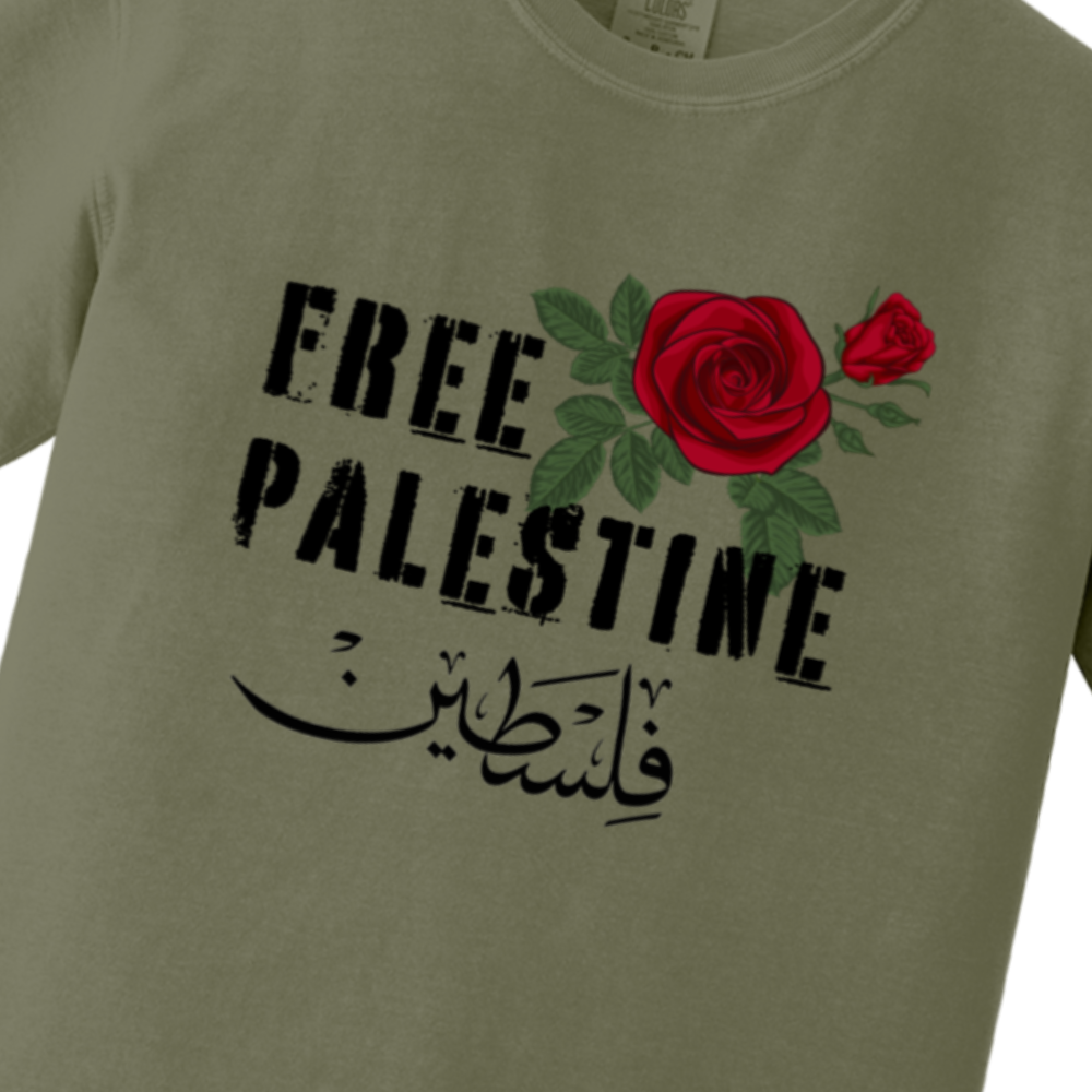 Free Palestine with Arabic and Red Rose Tshirt