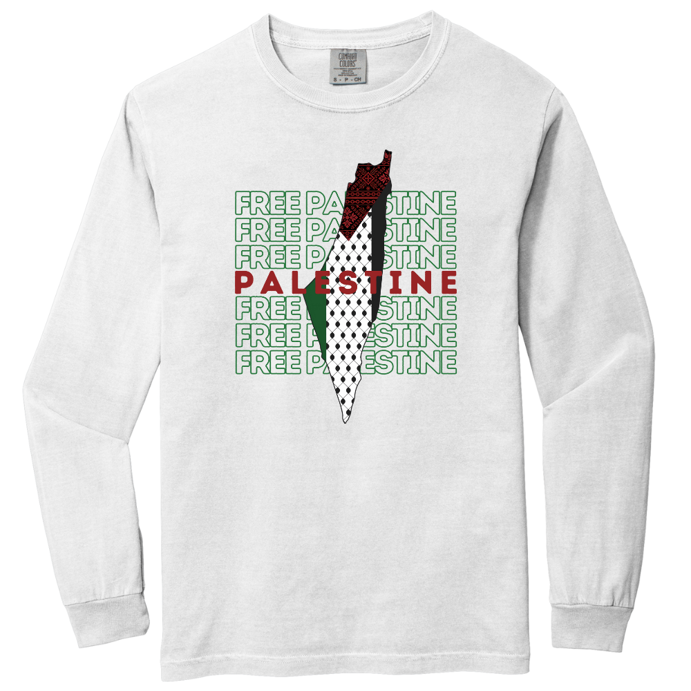 Free Palestine Green Letters Map Long Sleeve Tshirt