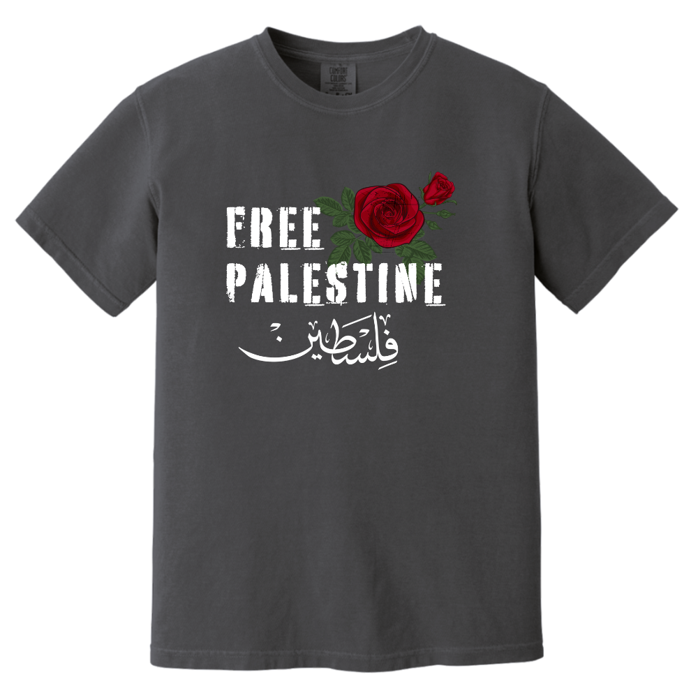 Free Palestine with Arabic and Red Rose Tshirt