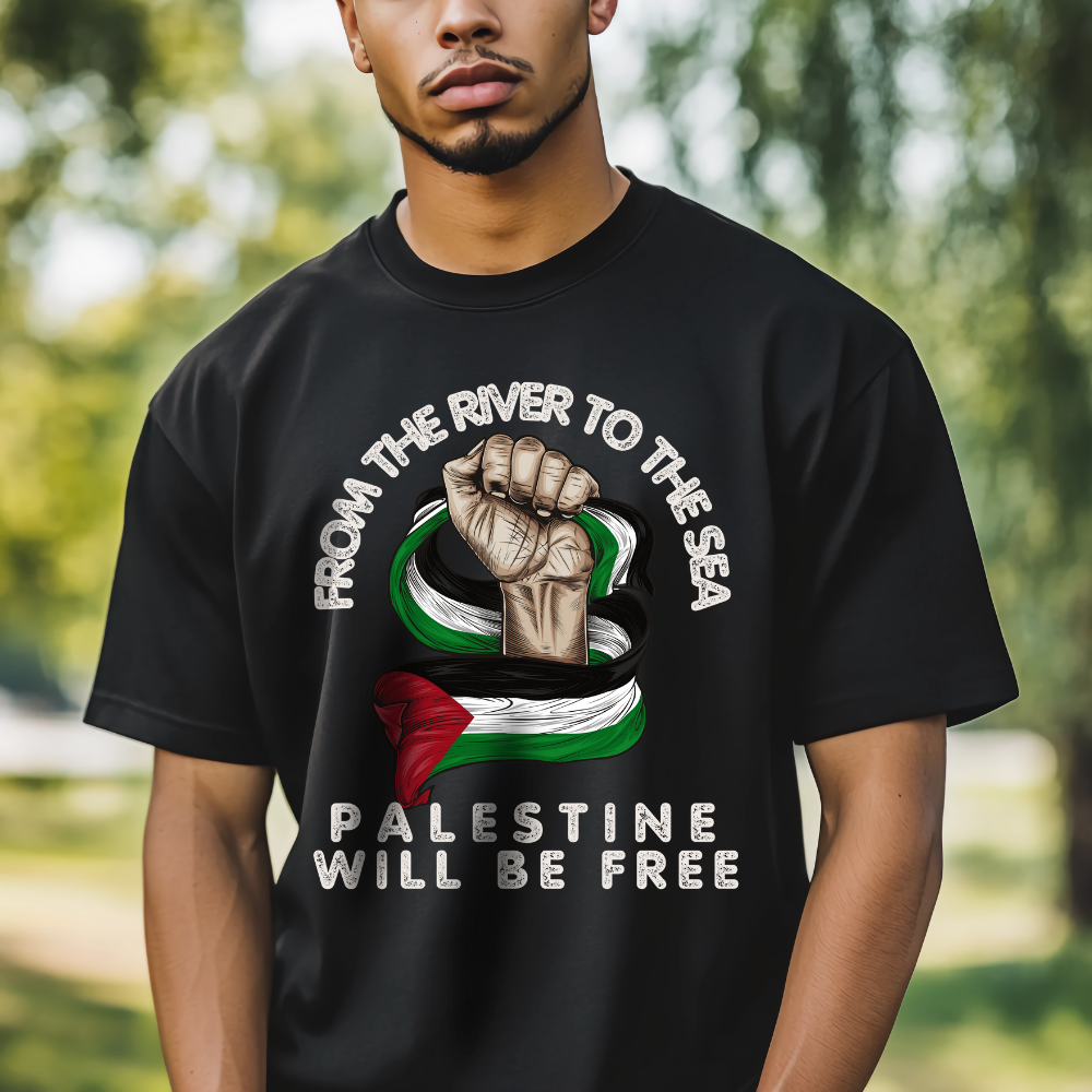 From the River to the Sea Palestine Fist with Flag Tshirt