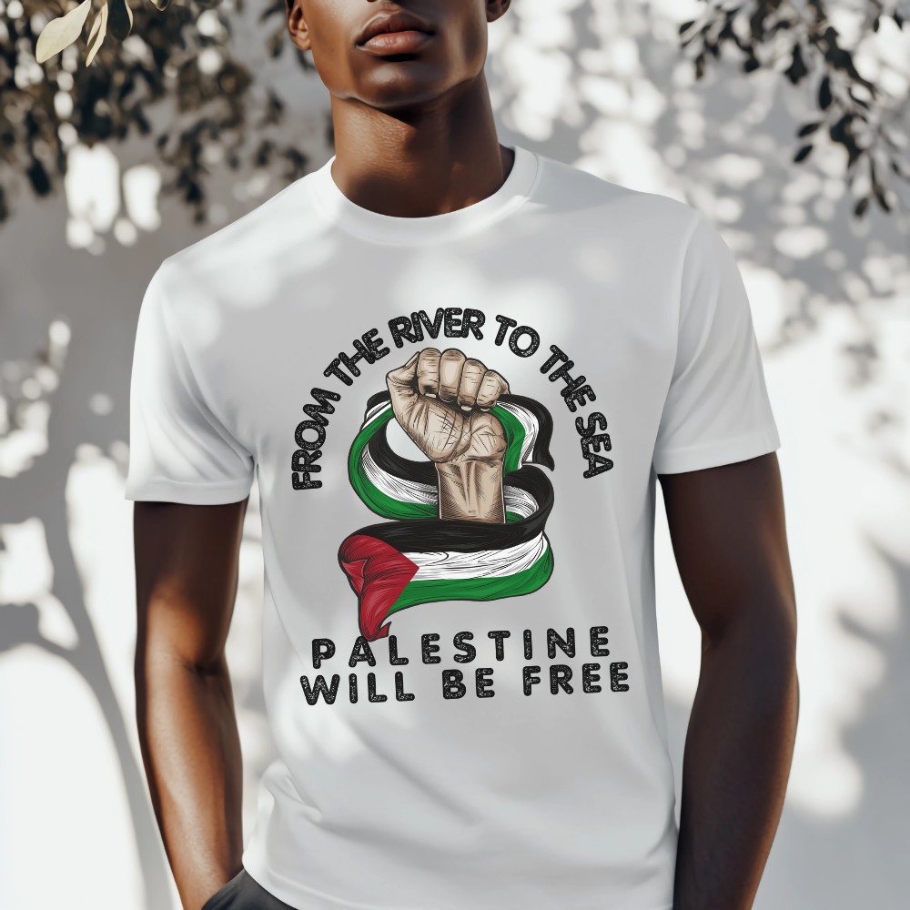 From the River to the Sea Palestine Fist with Flag Tshirt