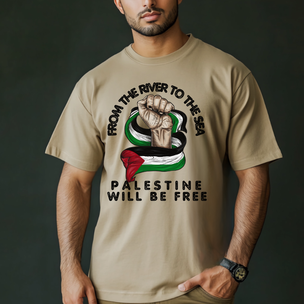 From the River to the Sea Palestine Fist with Flag Tshirt