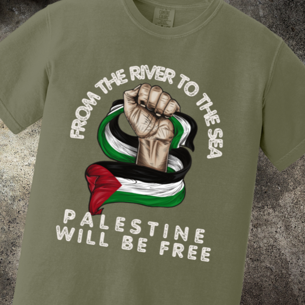 From the River to the Sea Palestine Fist with Flag Tshirt