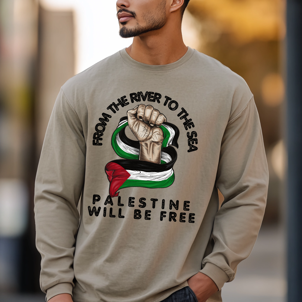 From the River to the Sea Fist with Flag Long Sleeve Tshirt