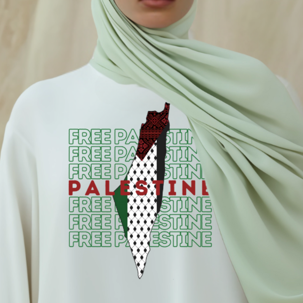 Free Palestine Green Letters Map Long Sleeve Tshirt