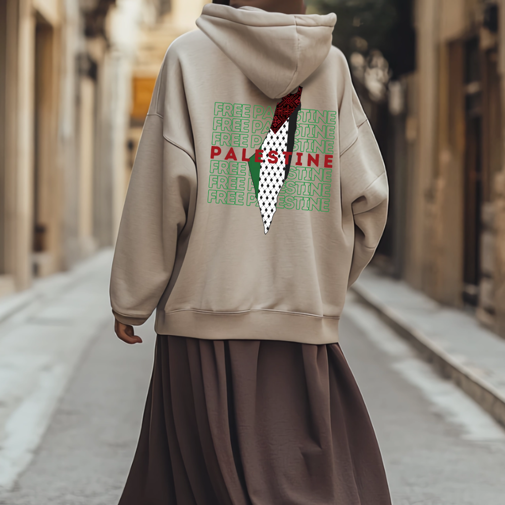 Free Palestine Green Letters Hoodie