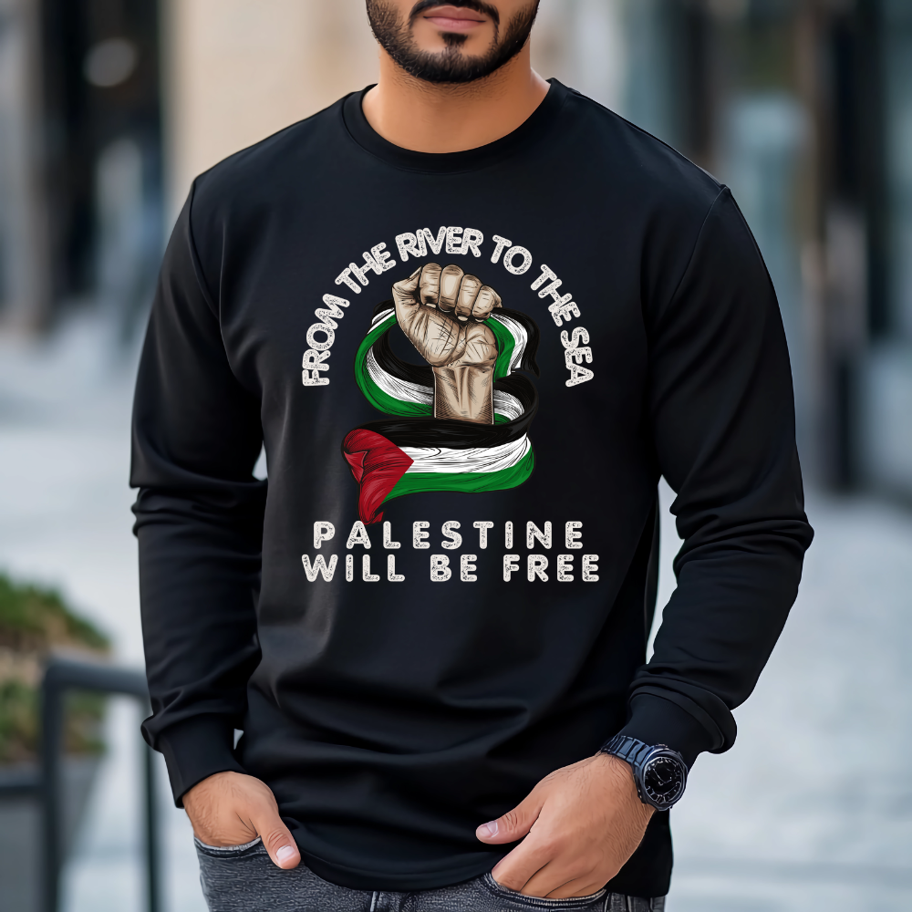 From the River to the Sea Fist with Flag Long Sleeve Tshirt