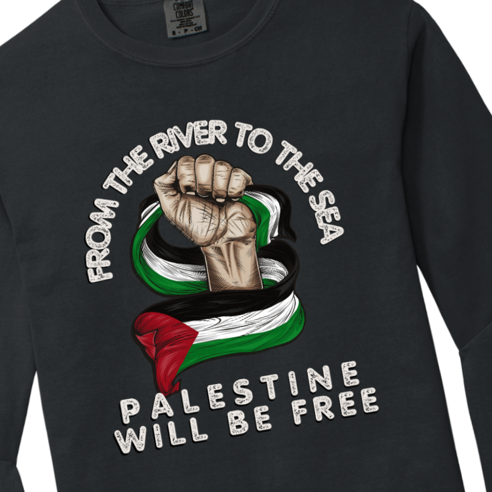 From the River to the Sea Fist with Flag Long Sleeve Tshirt