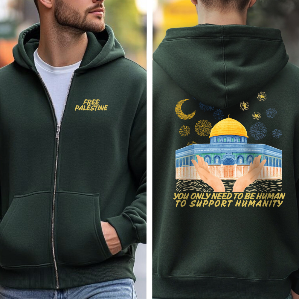 You Only Need to be Human Zip Up Palestine Hoodie