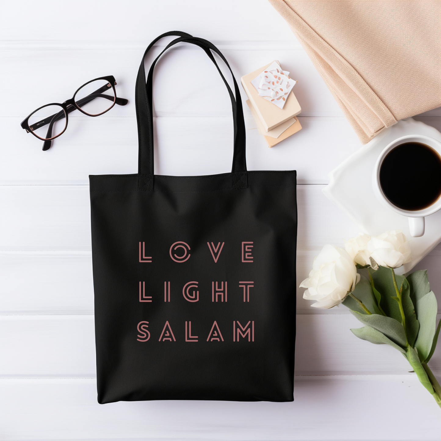 Love Light Salam Minimalist Muslimah Black Tote