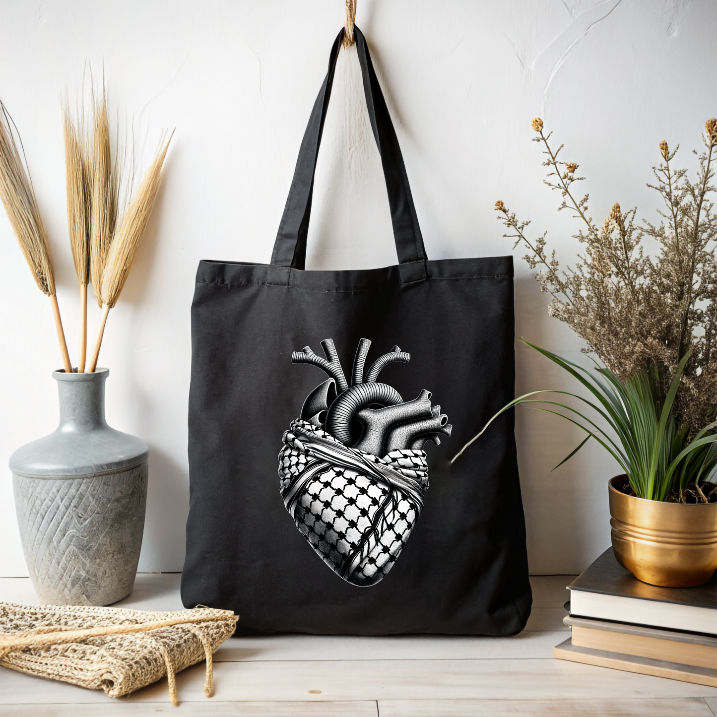 Anatomical Heart Keffiyeh Palestine Support Tote