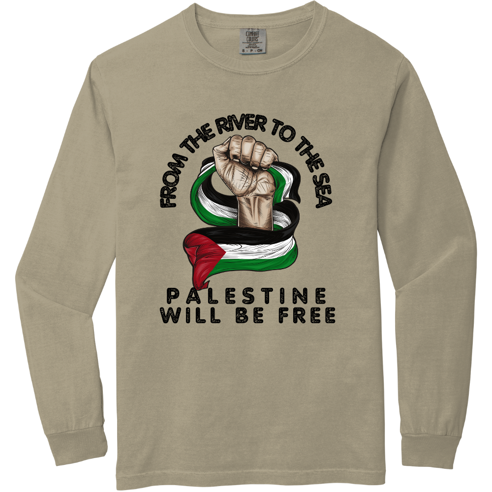 From the River to the Sea Fist with Flag Long Sleeve Tshirt
