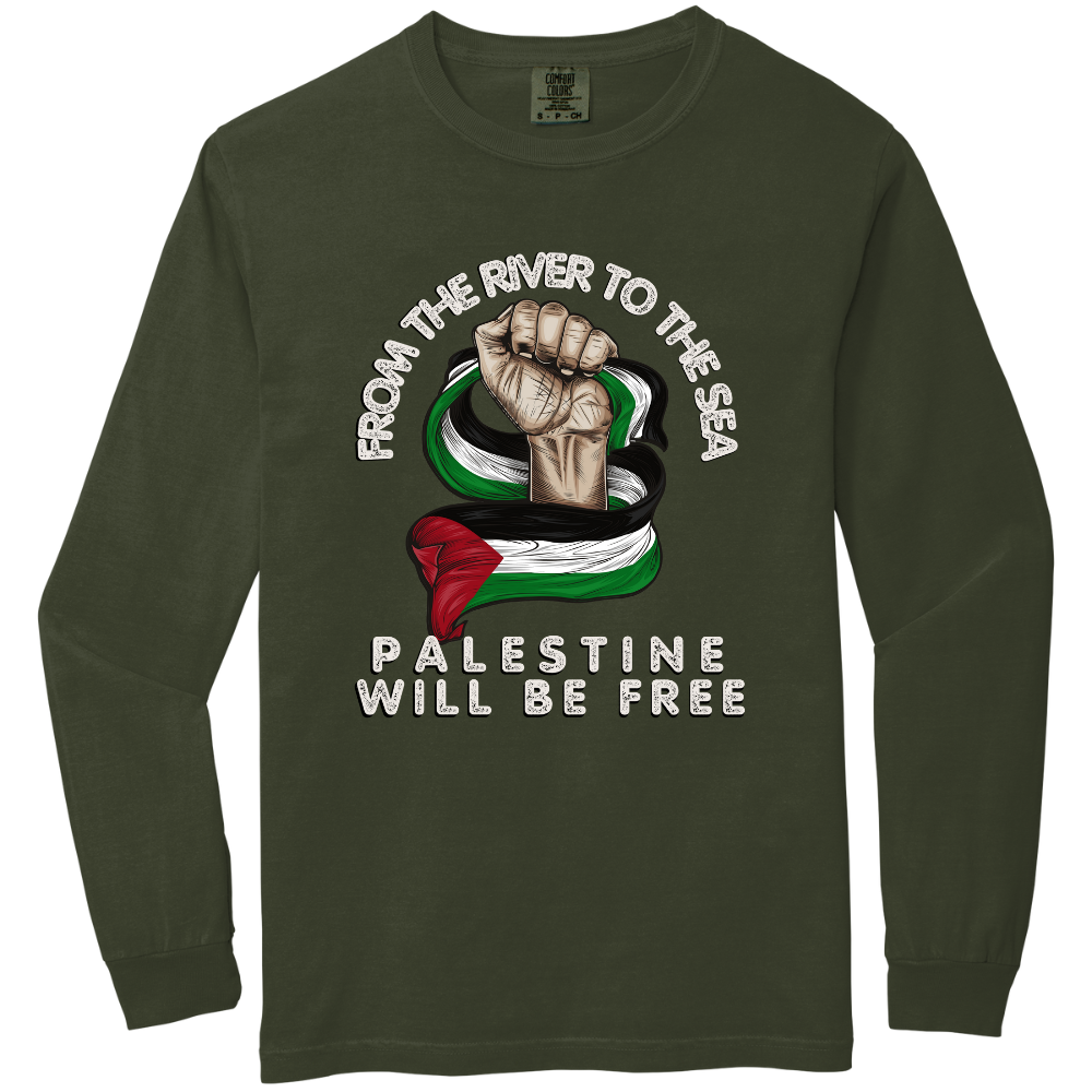 From the River to the Sea Fist with Flag Long Sleeve Tshirt