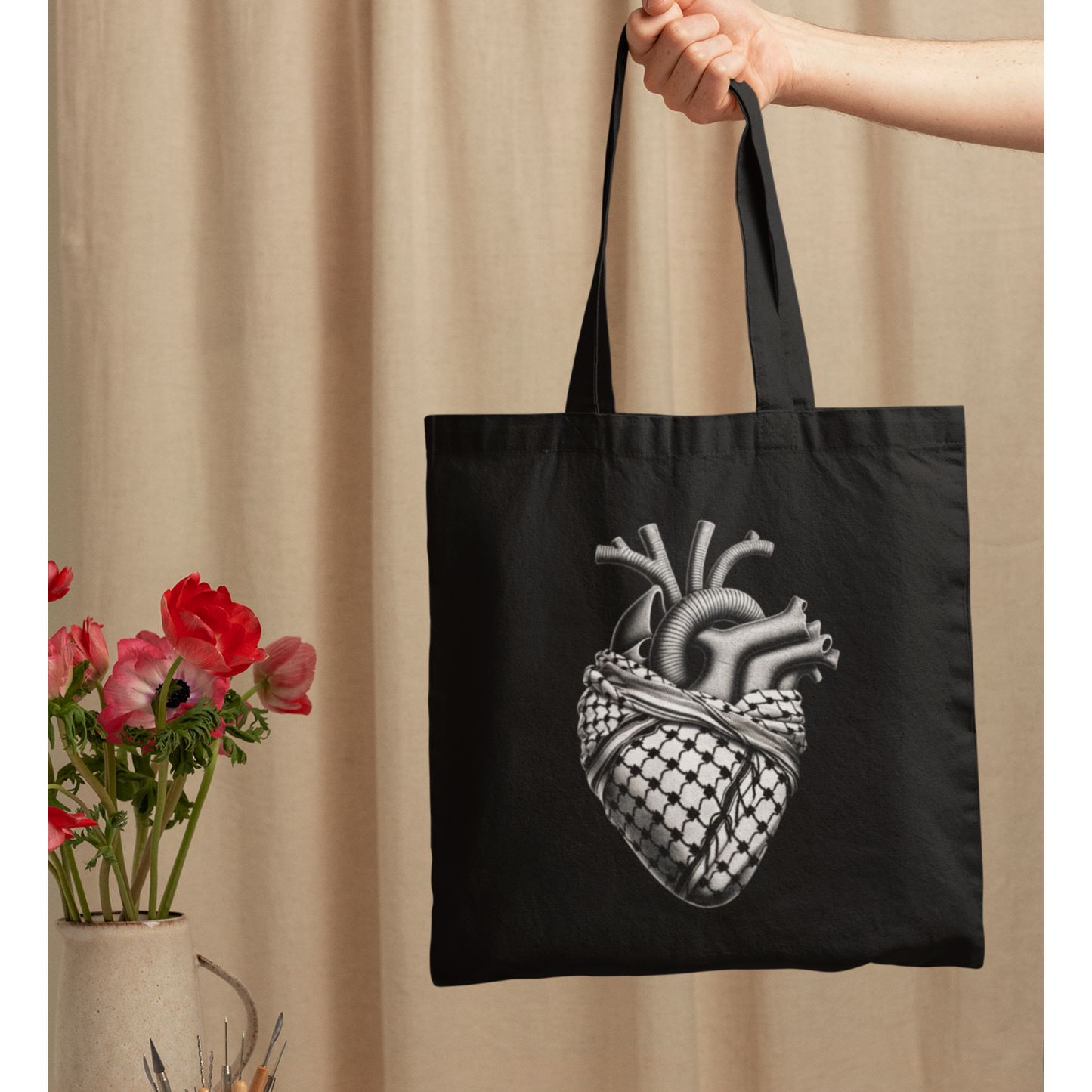 Anatomical Heart Keffiyeh Palestine Support Tote