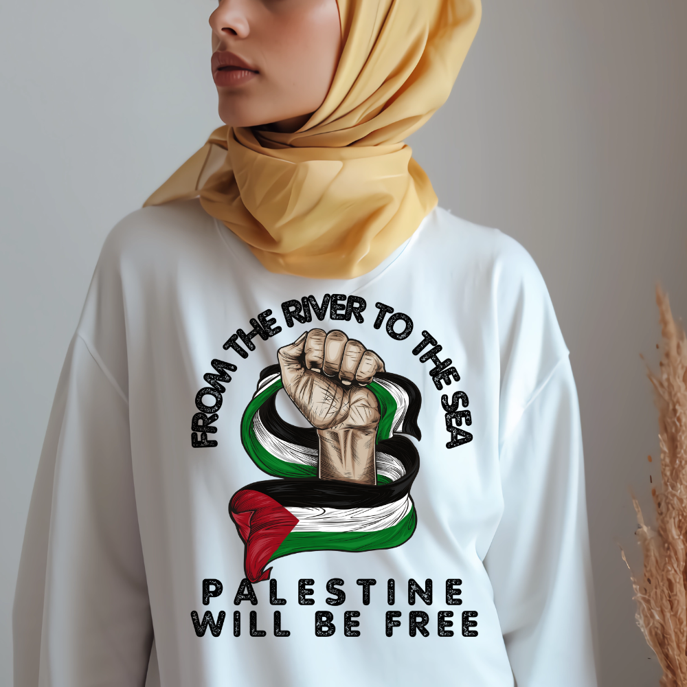 From the River to the Sea Fist with Flag Long Sleeve Tshirt