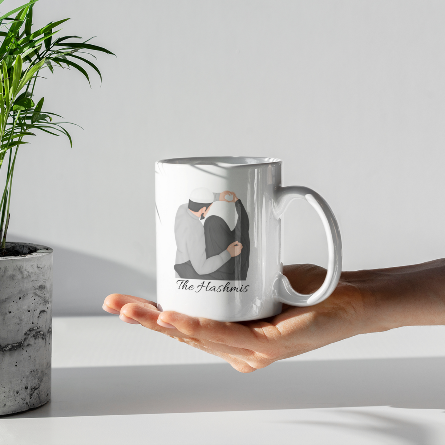Muslim Couples Personalized Names Mug | Heart Hands
