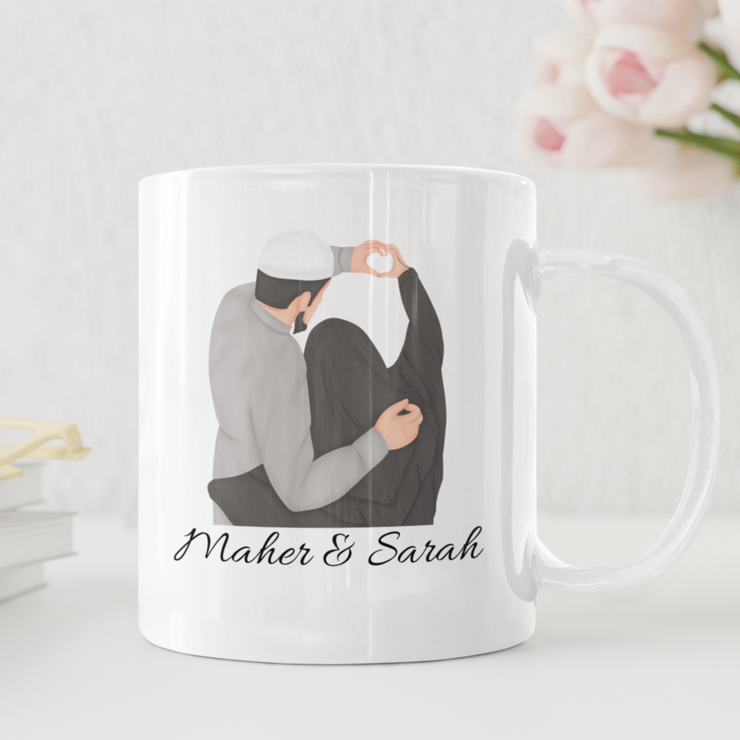 Muslim Couples Personalized Names Mug | Heart Hands