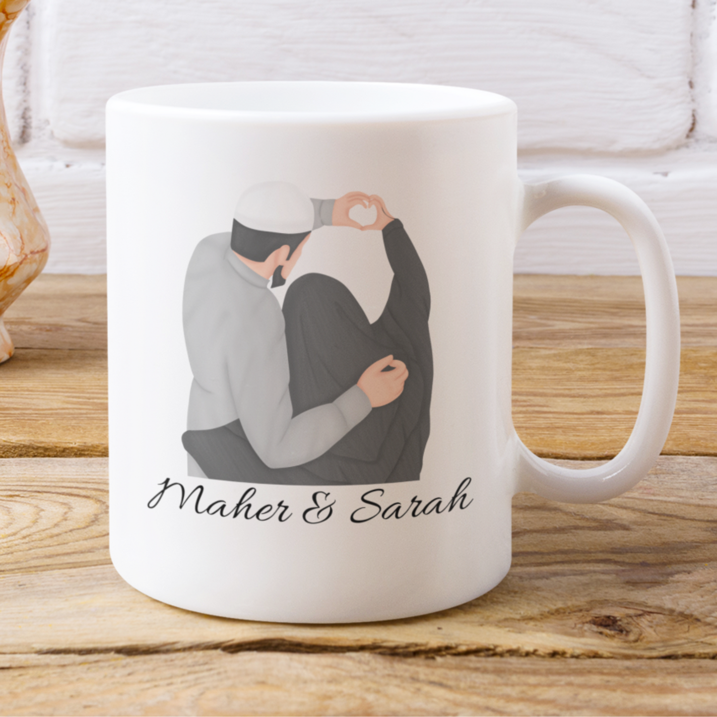 Muslim Couples Personalized Names Mug | Heart Hands