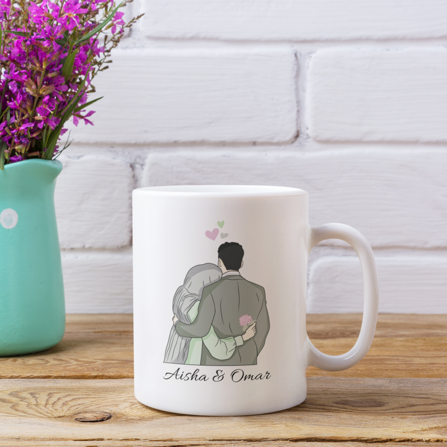 Muslim Couple Personalized Name Mug | Comforting Embrace