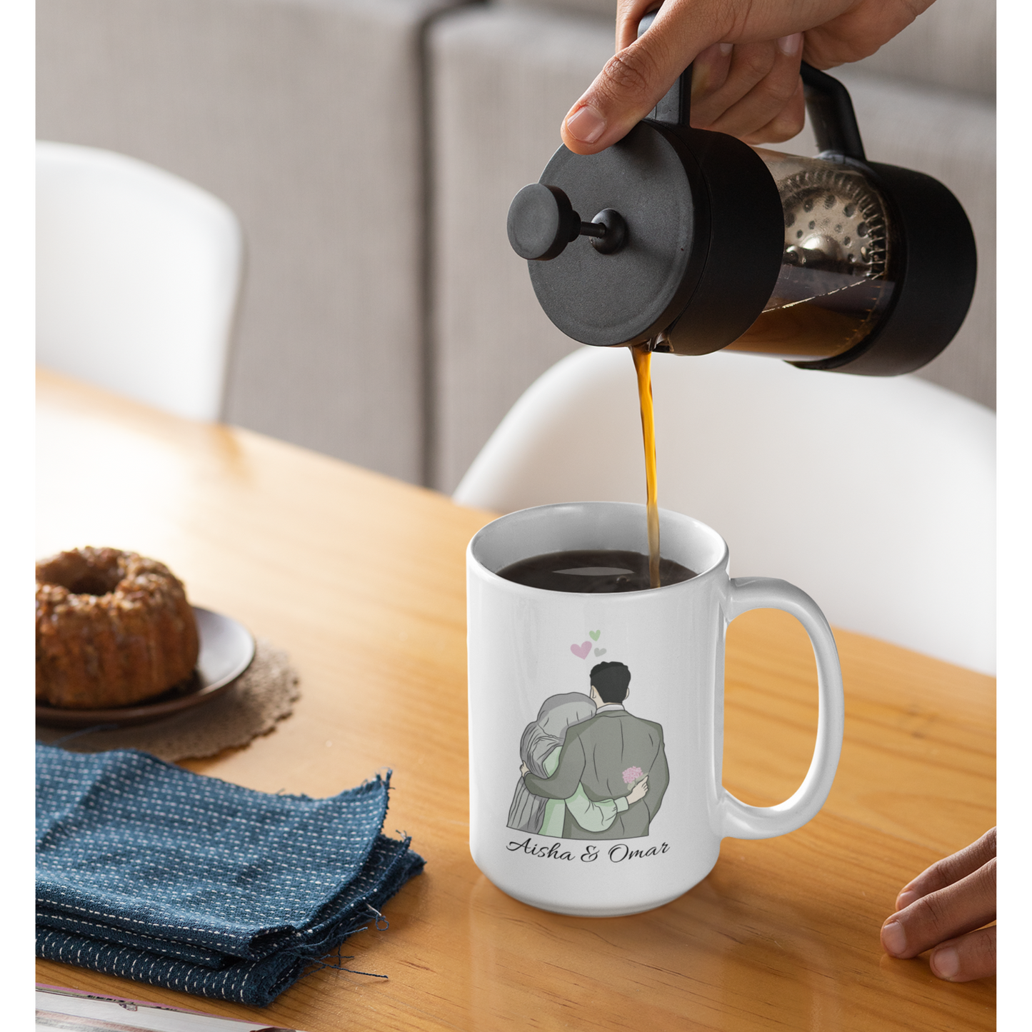 Muslim Couple Personalized Name Mug | Comforting Embrace
