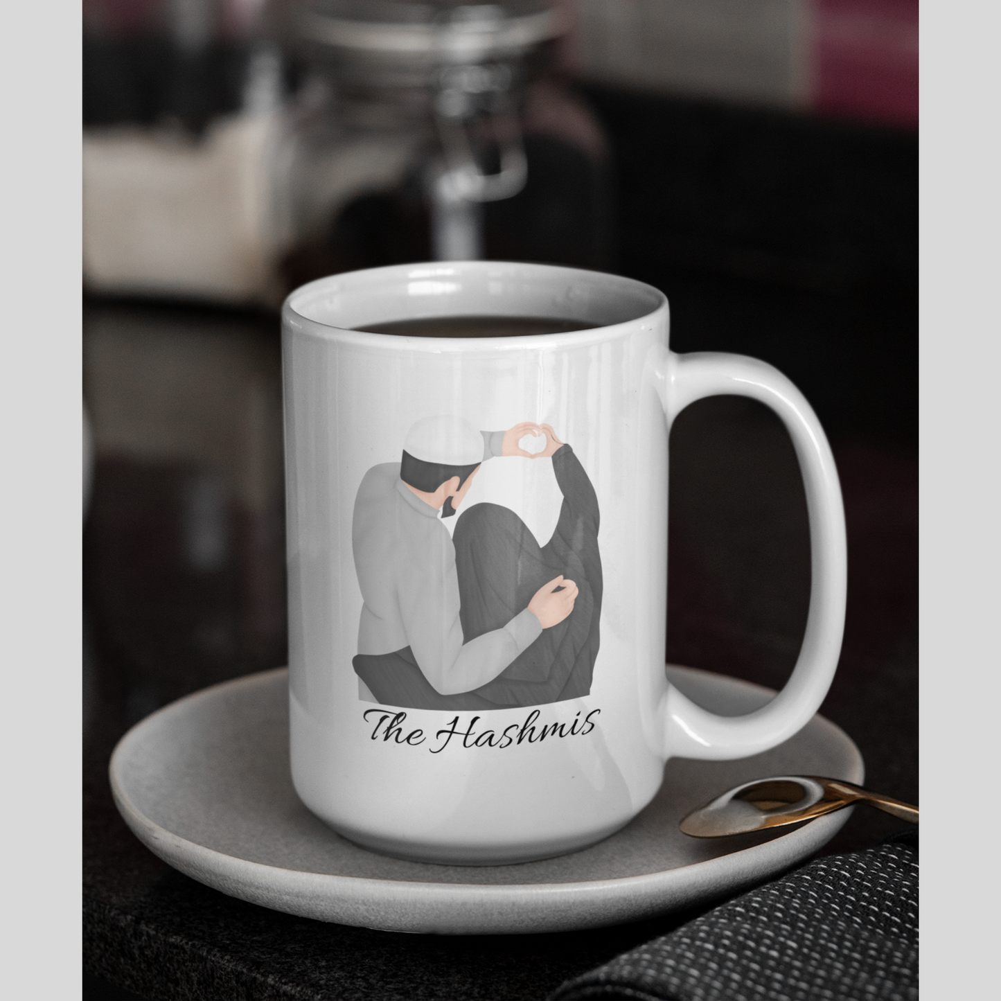 Muslim Couples Personalized Names Mug | Heart Hands