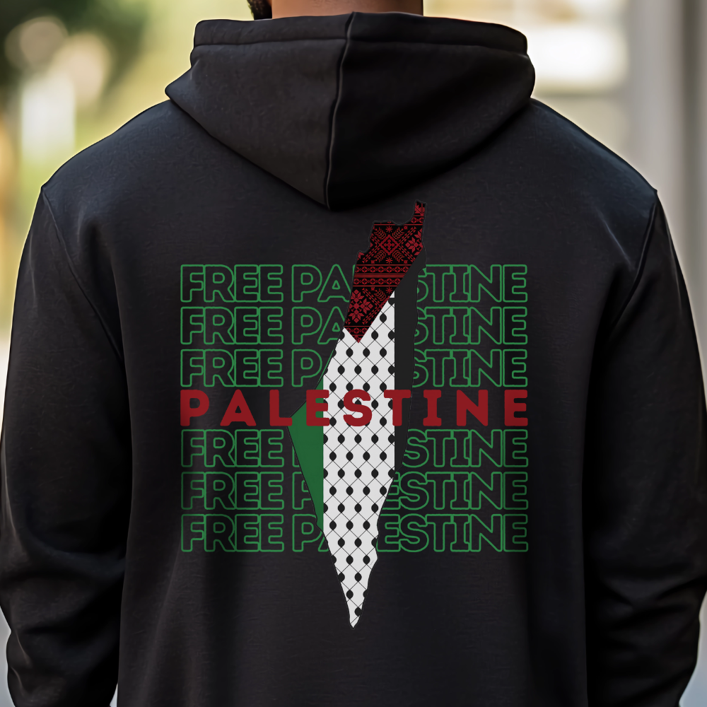 Free Palestine Green Letters Hoodie