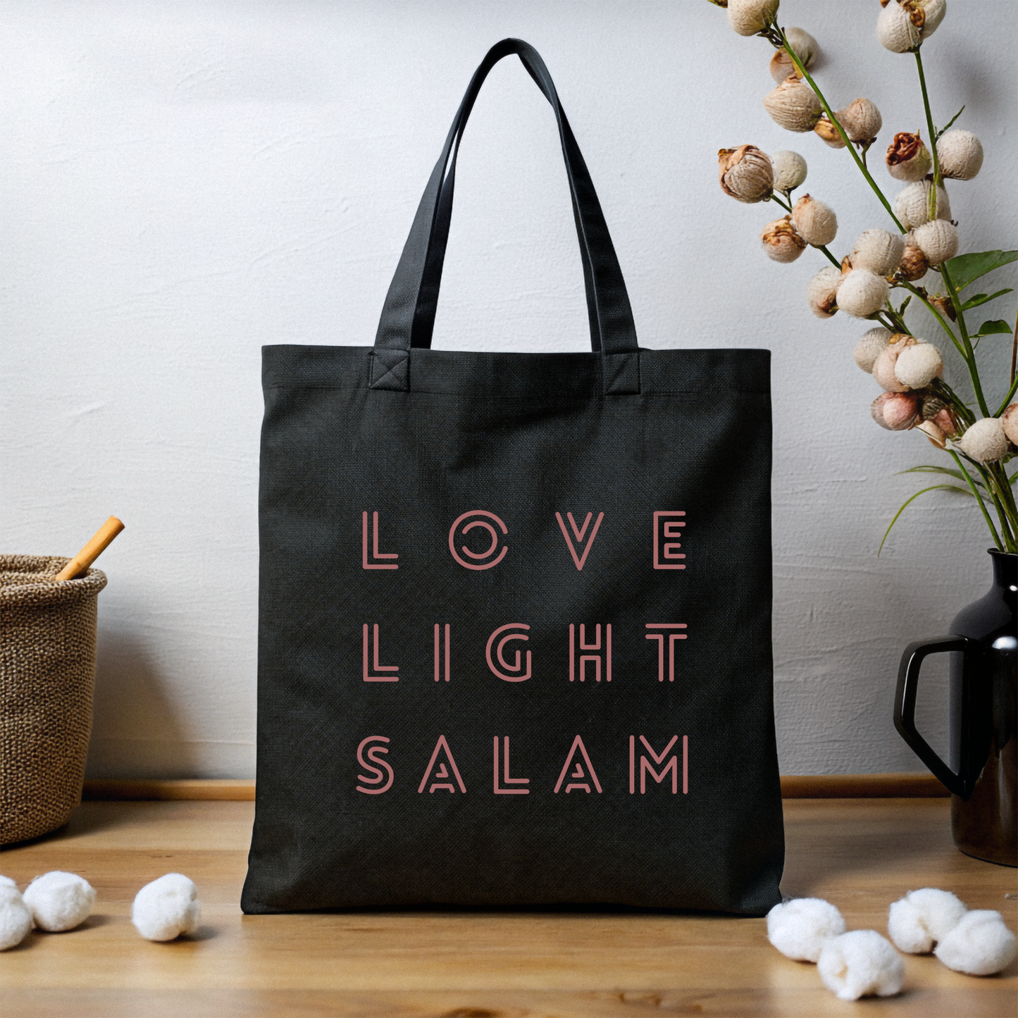Love Light Salam Minimalist Muslimah Black Tote
