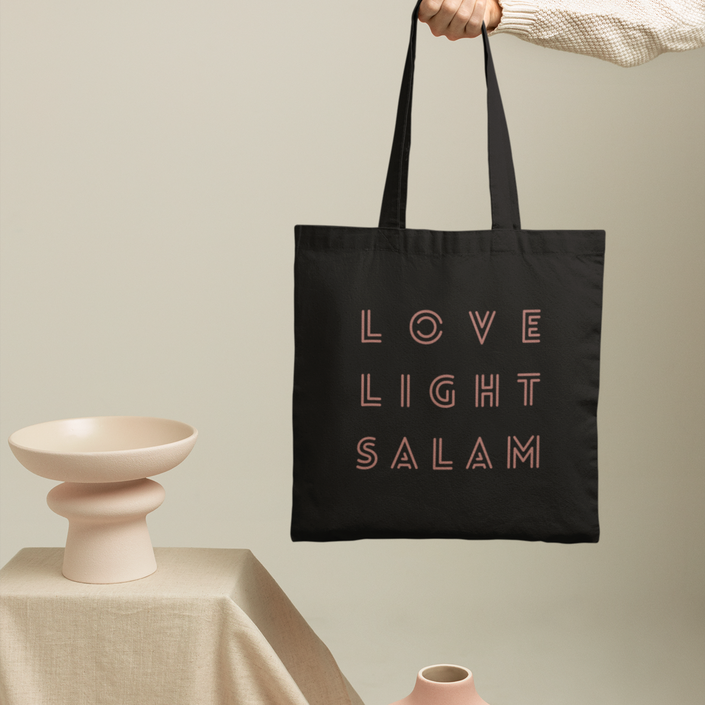 Love Light Salam Minimalist Muslimah Black Tote