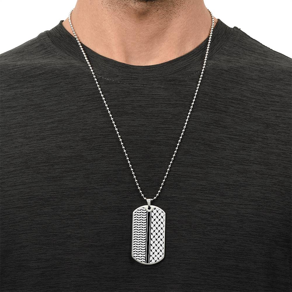 Palestinian Keffiyeh MIlitary Tag Necklace