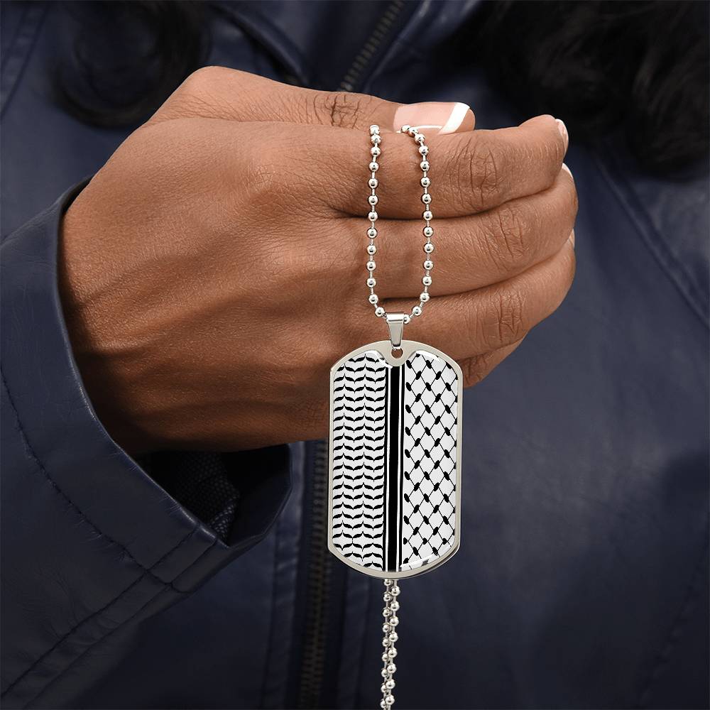 Palestinian Keffiyeh MIlitary Tag Necklace