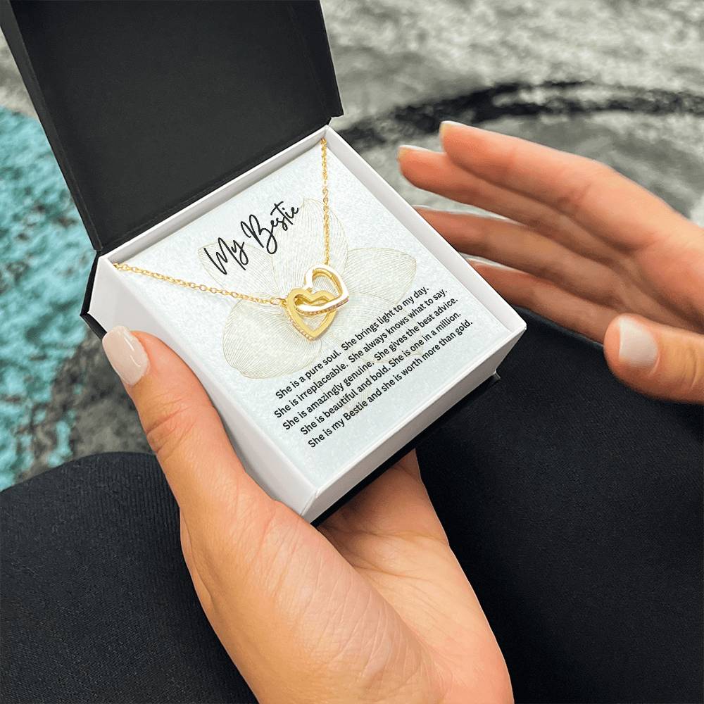Poem for My Bestie with Interlocking Hearts Necklace