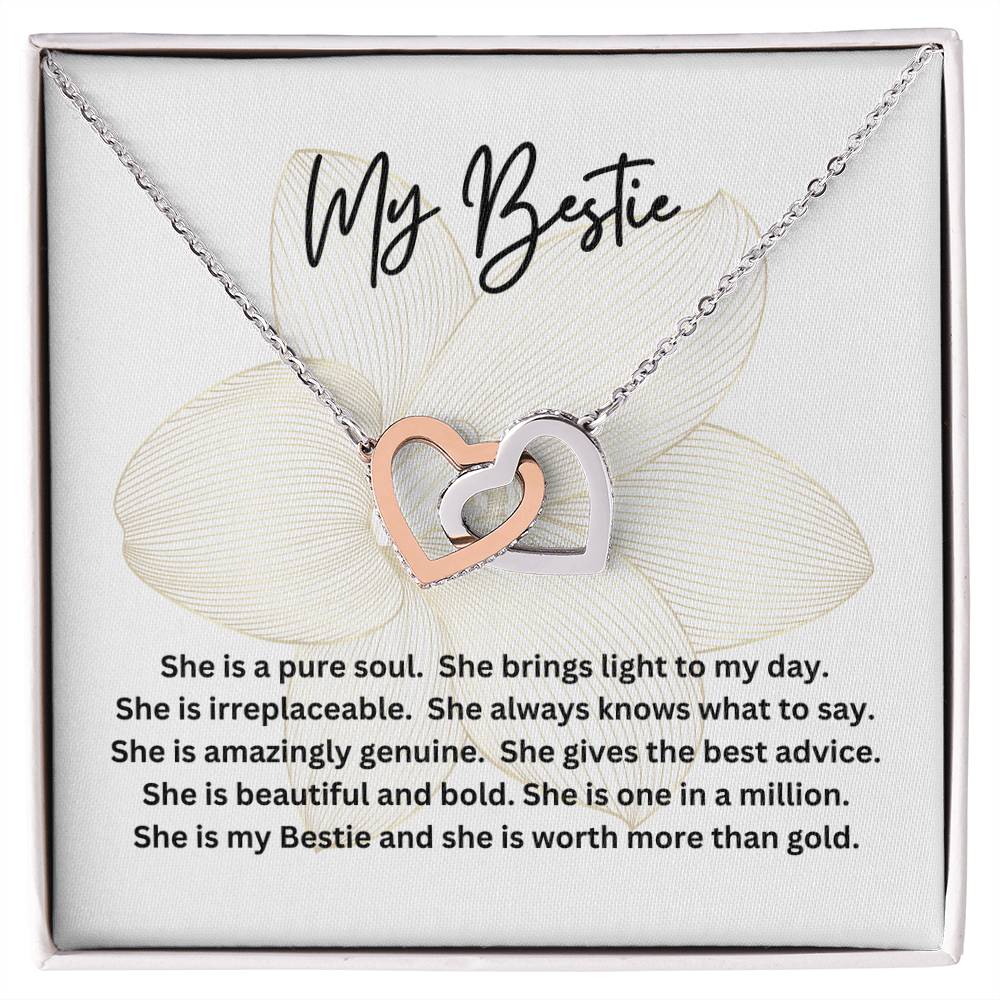 Poem for My Bestie with Interlocking Hearts Necklace