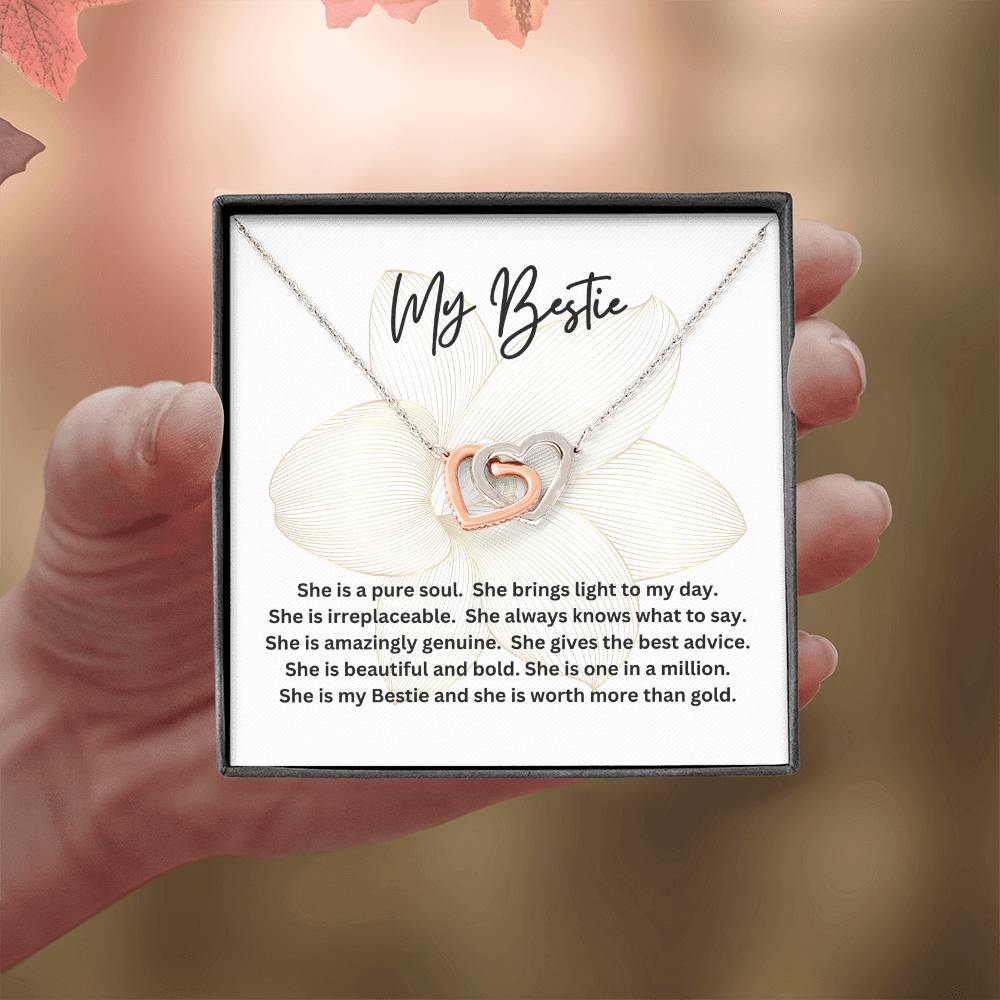 Poem for My Bestie with Interlocking Hearts Necklace