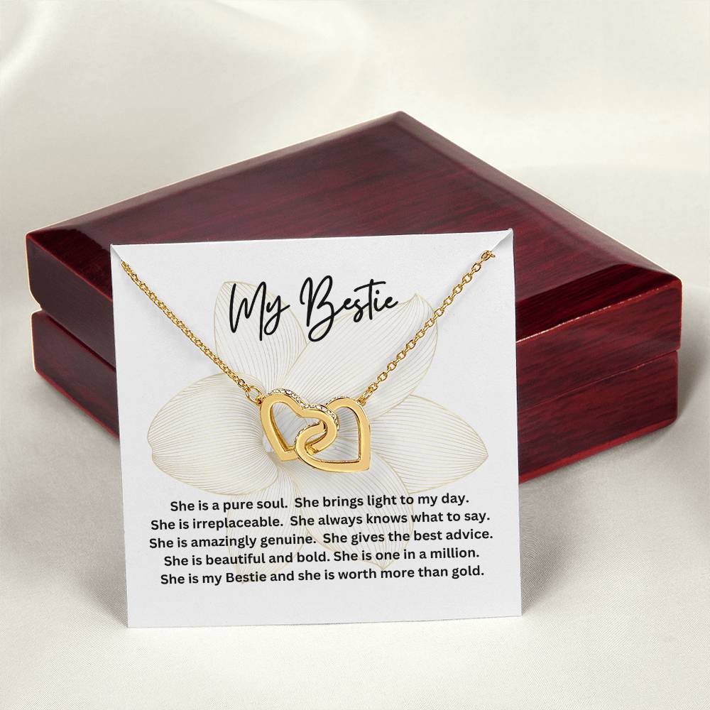 Poem for My Bestie with Interlocking Hearts Necklace