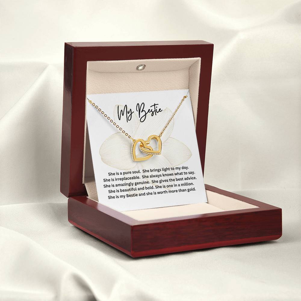 Poem for My Bestie with Interlocking Hearts Necklace