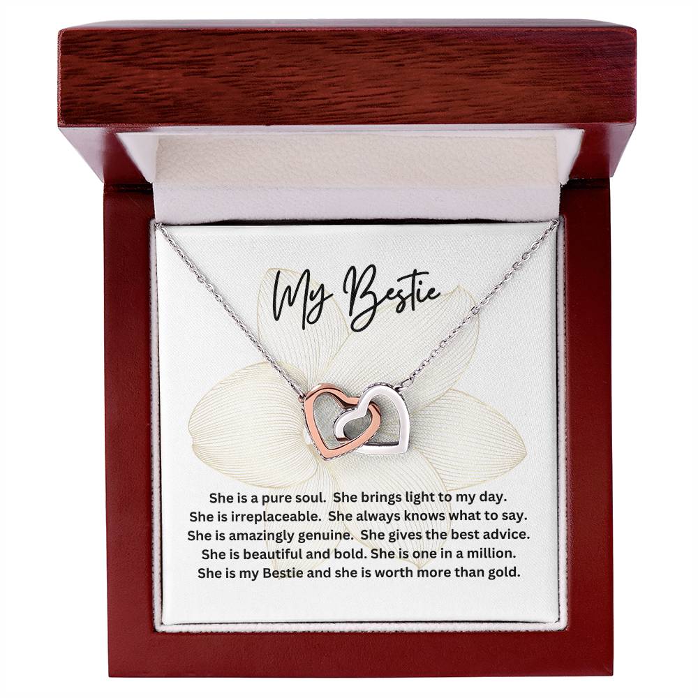 Poem for My Bestie with Interlocking Hearts Necklace