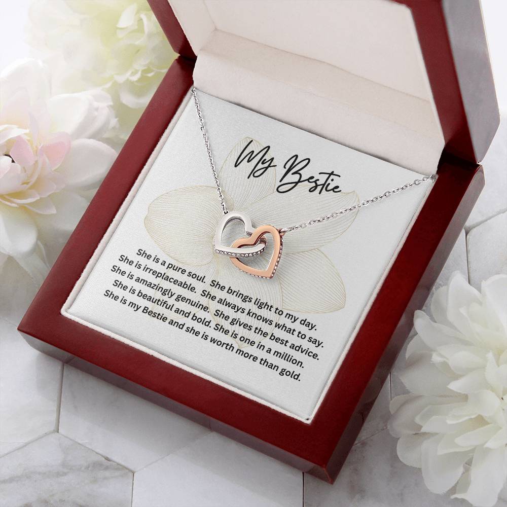 Poem for My Bestie with Interlocking Hearts Necklace
