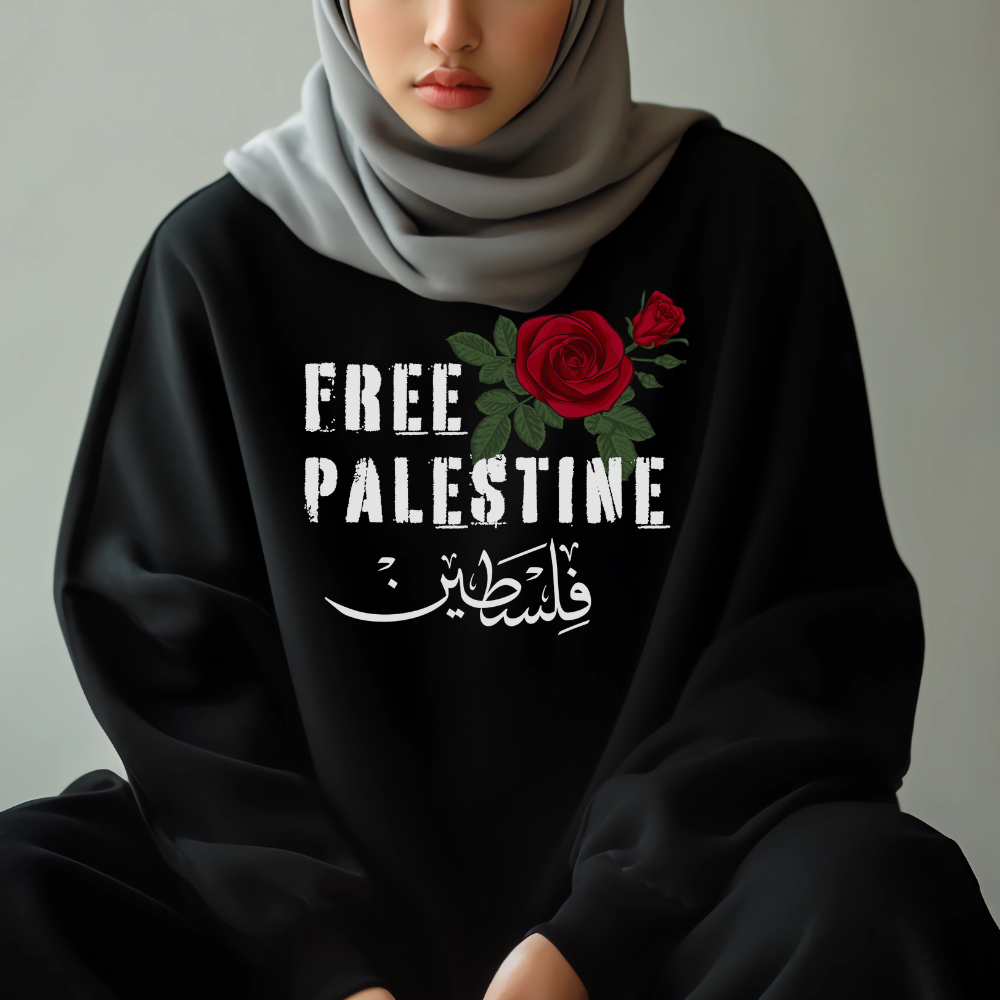 Free Palestine Red Rose Crewneck Sweatshirt