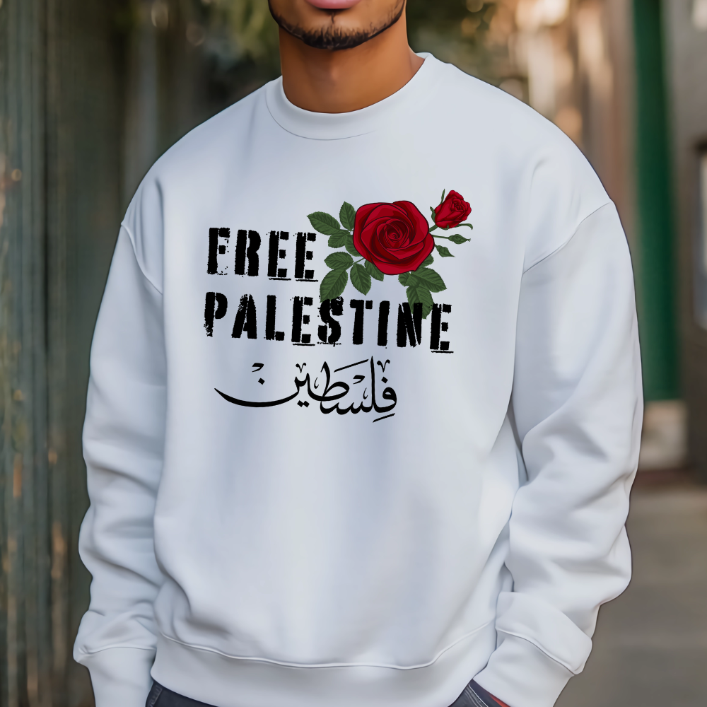Free Palestine Red Rose Crewneck Sweatshirt