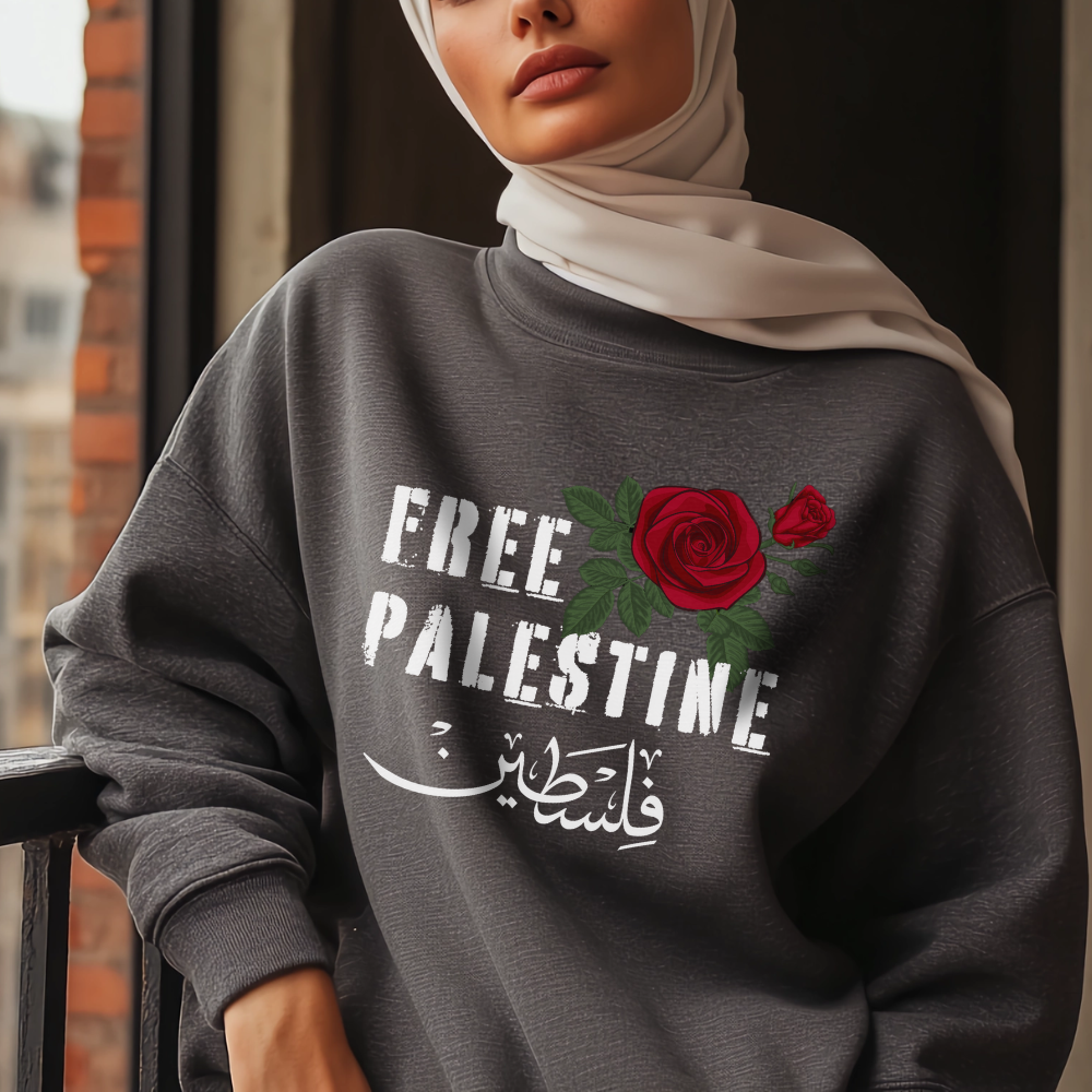 Free Palestine Red Rose Crewneck Sweatshirt