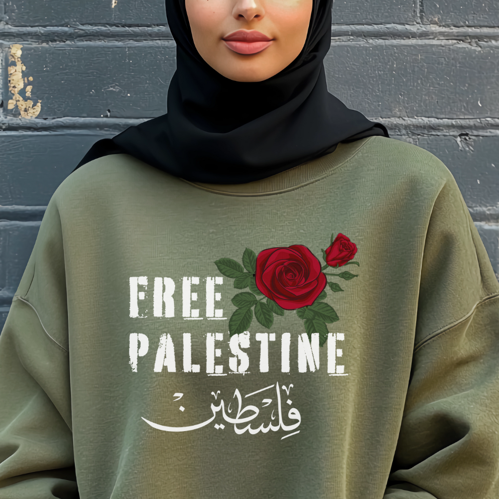 Free Palestine Red Rose Crewneck Sweatshirt