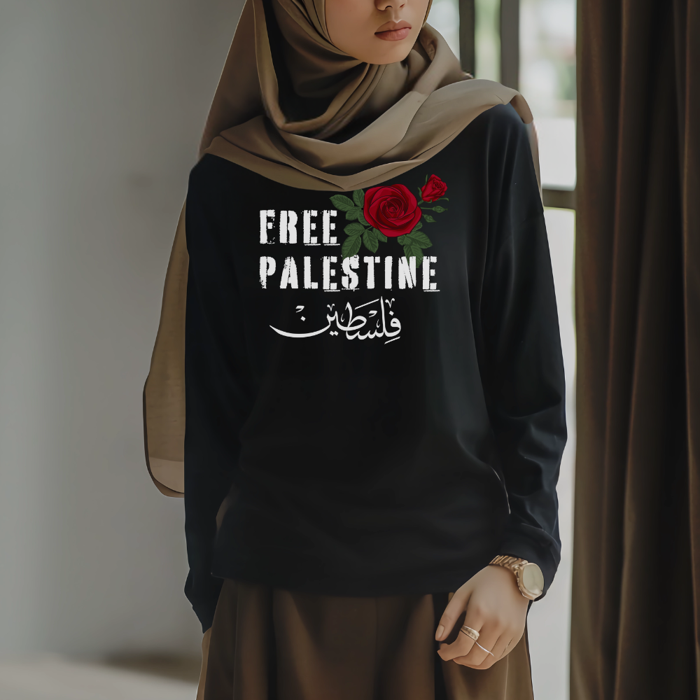 Free Palestine Red Rose Long Sleeve Tshirt