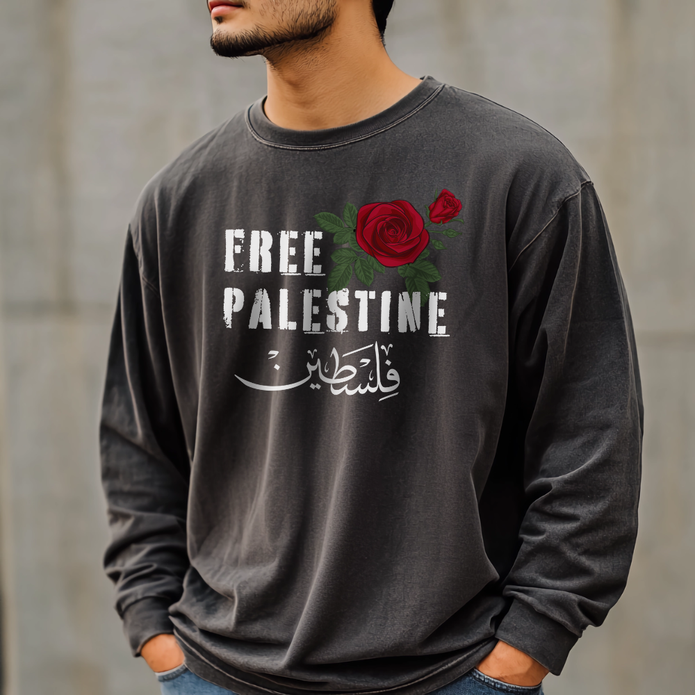Free Palestine Red Rose Long Sleeve Tshirt