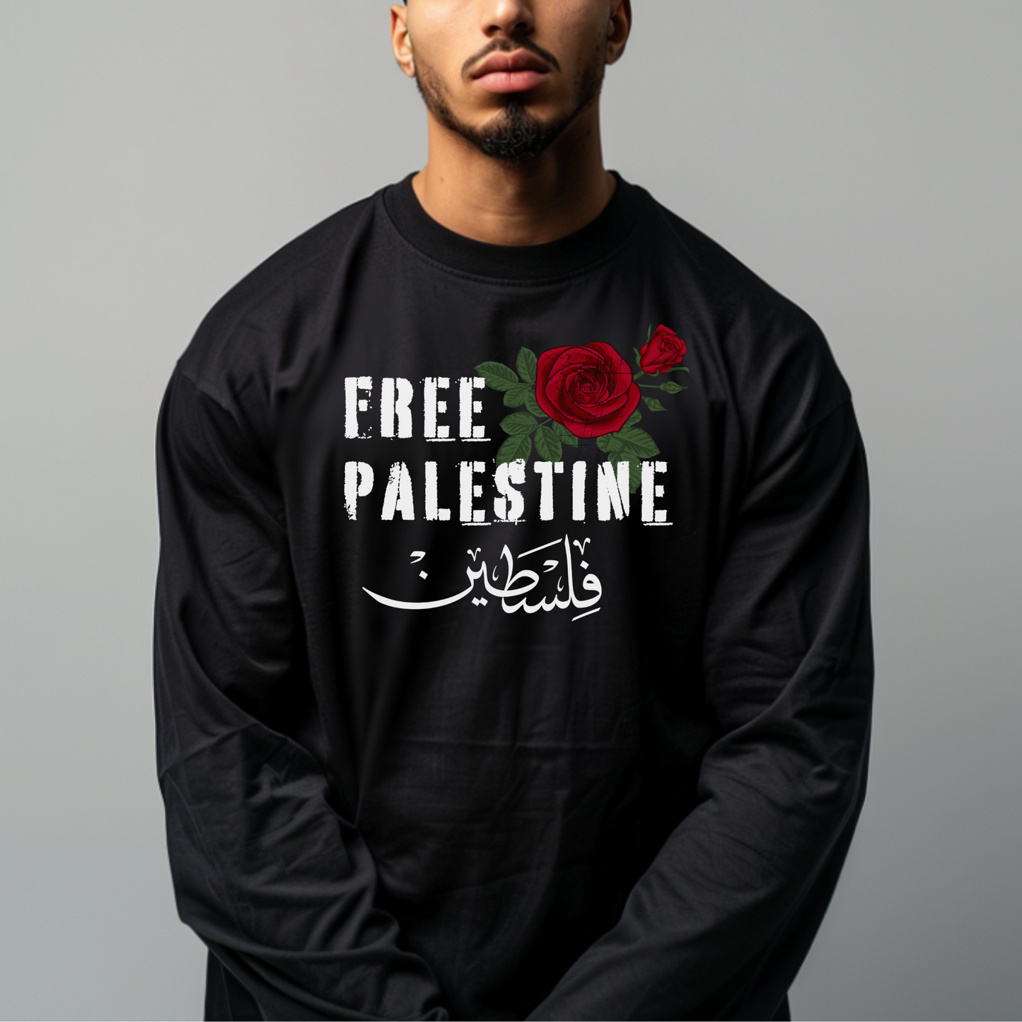 Free Palestine Red Rose Long Sleeved Tshirt