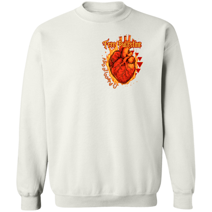 Flaming Heart Free Palestine Crewneck Sweatshirt